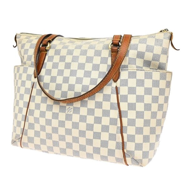 LOUIS VUITTON Logo Totally MM Shoulder Bag Damier Azur Leather WE - Picture 1 of 16